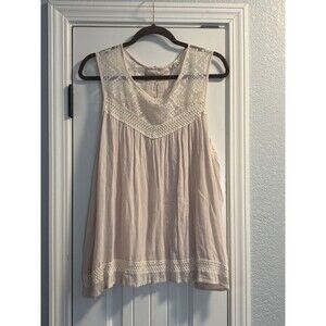 POL‎ Pastel Crochet Lace Accented Tank Top Womens Medium Button Back Top Blouse